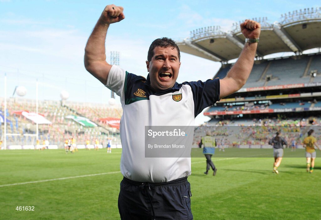 26 September 2010; Donegal manager Michael Naughton celebrates at the final whistle. TG4 All-Ireland Intermediate Ladies Football Championship Final, Donegal v Waterford, Croke Park, Dublin. Picture credit: Brendan Moran / SPORTSFILE