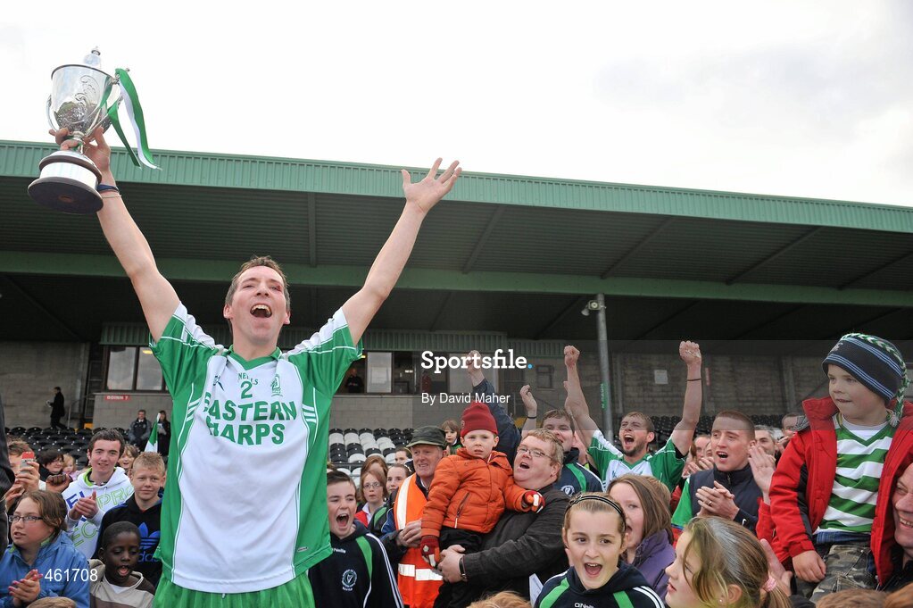 26 September 2010; Eastern Harps captain Shane King celebrates with the cup and supporters after the game. Sligo County Senior Football Championship Final, Eastern Harps v Tourlestrane, Markievicz Park, Sligo. Picture credit: David Maher / SPORTSFILE