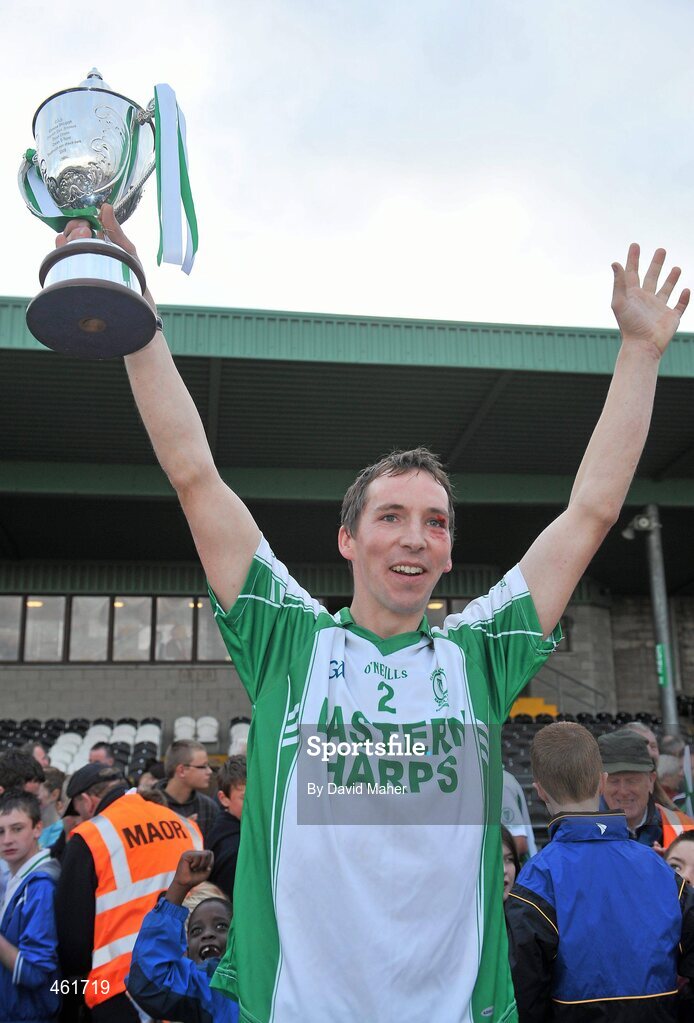 26 September 2010; Eastern Harps captain Shane King celebrates with the cup. Sligo County Senior Football Championship Final, Eastern Harps v Tourlestrane, Markievicz Park, Sligo. Picture credit: David Maher / SPORTSFILE