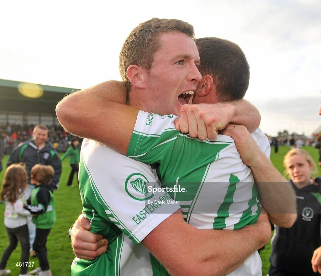 26 September 2010; Tony Taylor, right, Eastern Harps, celebrates at the end of the game with his team-mate Paul Taylor. Sligo County Senior Football Championship Final, Eastern Harps v Tourlestrane, Markievicz Park, Sligo. Picture credit: David Maher / SPORTSFILE