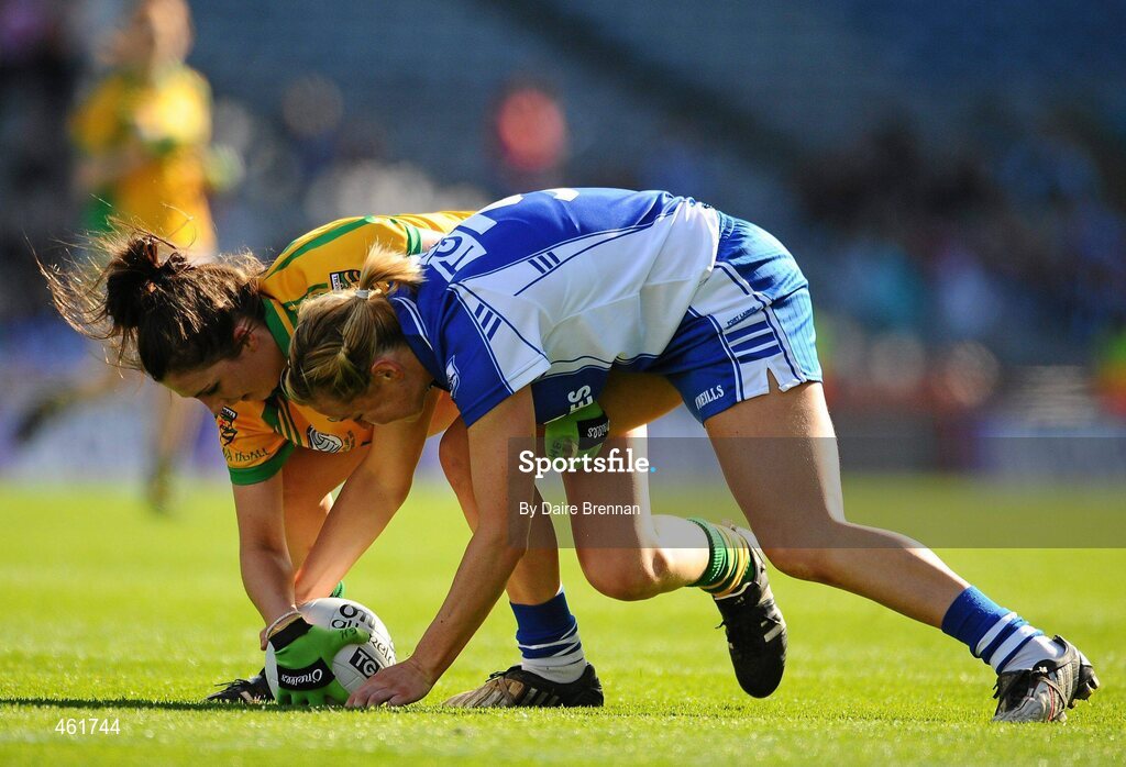 26 September 2010; Gráinne Houston, Donegal, in action against Gráinne Enright, Waterford. TG4 All-Ireland Intermediate Ladies Football Championship Final, Donegal v Waterford, Croke Park, Dublin. Picture credit: Dáire Brennan / SPORTSFILE
