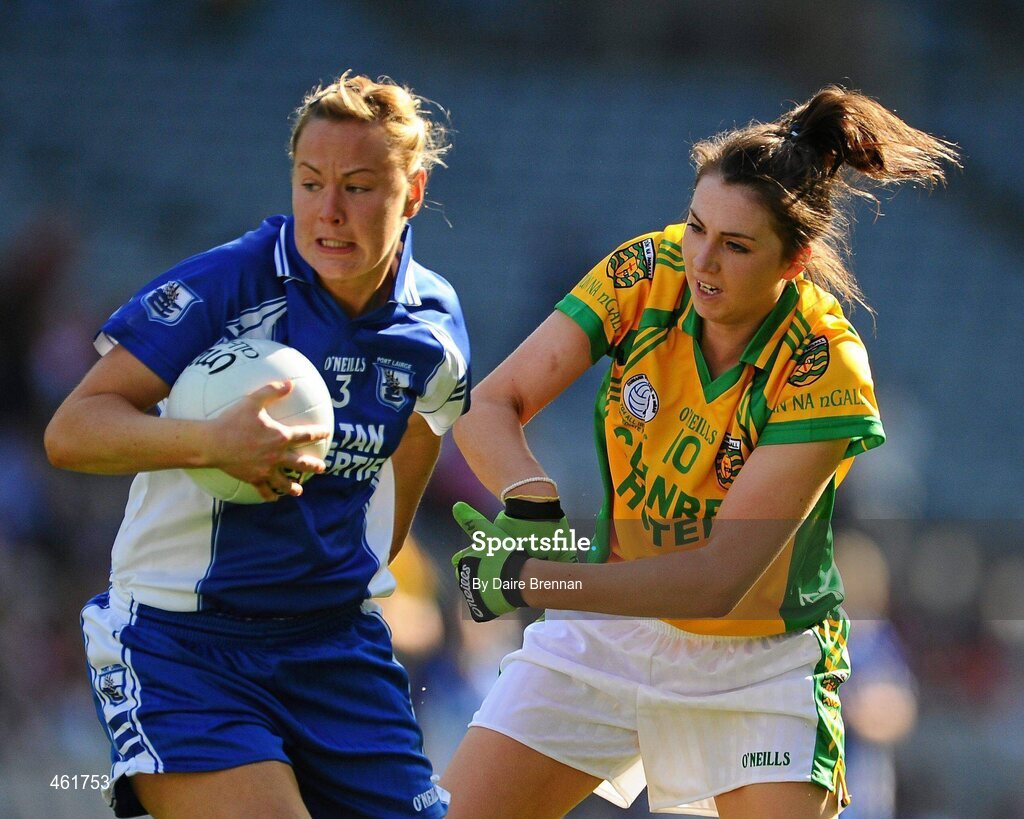 26 September 2010; Gráinne Enright, Waterford, in action against Gráinne Houston, Donegal. TG4 All-Ireland Intermediate Ladies Football Championship Final, Donegal v Waterford, Croke Park, Dublin. Picture credit: Dáire Brennan / SPORTSFILE
