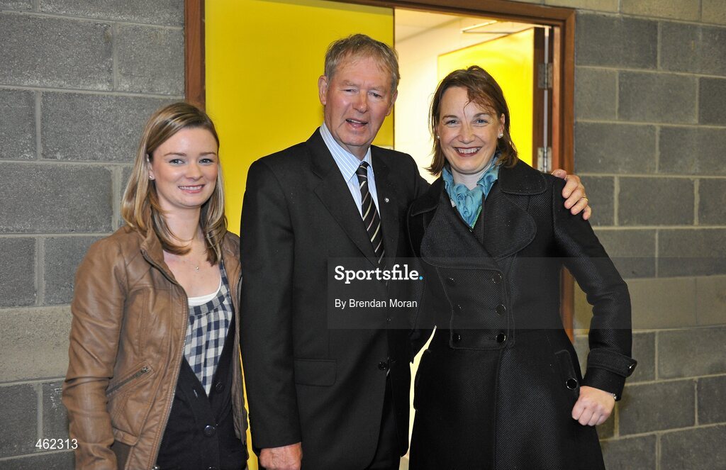 19 September 2010; RTE Gaelic Games Commentator Michéal O Muircheartaigh with his daughter Doireann, left, and Lisa Clancy, Director of Communications of the GAA, before commentating on his last All-Ireland Senior Championship Final after a career lasting 62 years. His first broadcast was the Railway Cup Final on St Patrick's Day 1949. GAA Football All-Ireland Senior Championship Final, Down v Cork, Croke Park, Dublin. Picture credit: Brendan Moran / SPORTSFILE