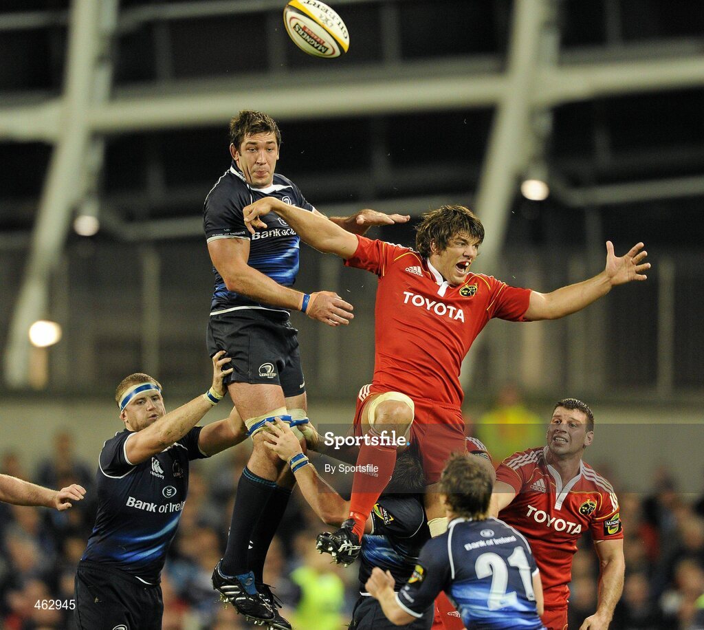2 October 2010; Nathan Hines, Leinster, contests a lineout with Donncha O'Callaghan, Munster. Celtic League, Leinster v Munster, Aviva Stadium, Lansdowne Road, Dublin. Photo by Sportsfile