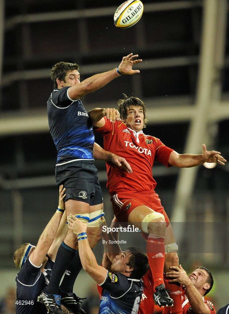 2 October 2010; Nathan Hines, Leinster, contests a lineout with Donncha O'Callaghan, Munster. Celtic League, Leinster v Munster, Aviva Stadium, Lansdowne Road, Dublin. Photo by Sportsfile