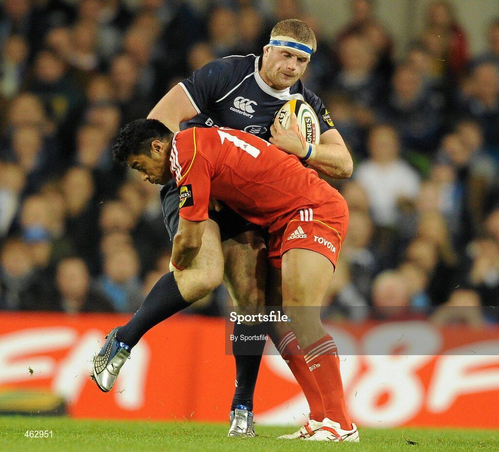 2 October 2010; Jamie Heaslip, Leinster, is tackled by Lifeimi Mafi, Munster. Celtic League, Leinster v Munster, Aviva Stadium, Lansdowne Road, Dublin. Photo by Sportsfile