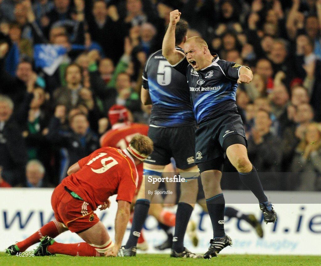 2 October 2010; Richardt Strauss, Leinster, celebrates after Brian O'Driscoll scored his side's first try. Celtic League, Leinster v Munster, Aviva Stadium, Lansdowne Road, Dublin. Photo by Sportsfile