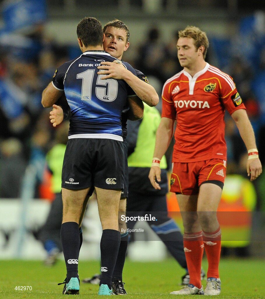 2 October 2010; Brian O'Driscoll, Leinster, celebrates with Rob Kearney at the end of the game. Celtic League, Leinster v Munster, Aviva Stadium, Lansdowne Road, Dublin. Photo by Sportsfile