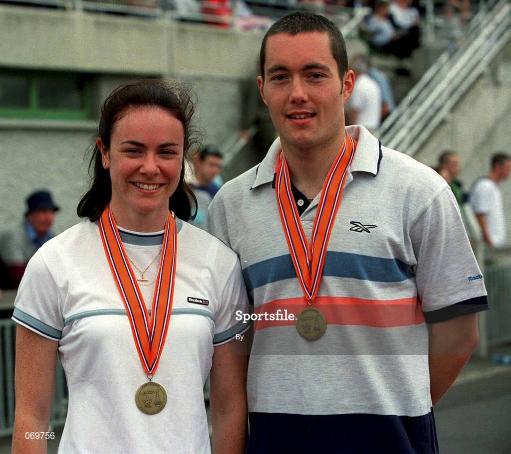 22 July 2001; Ciara Sheehy and Mark Howard pictured at the AAI National Track and Field Championships, Morton Stadium, Santry, Dublin. Athletics. Picture credit; David Maher / SPORTSFILE