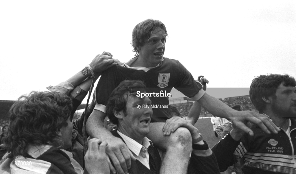 10 August 1986; Joe Cooney of Galway celebrates with team-mates and supporters after the All-Ireland Senior Hurling Championship Semi-Final match between Galway and Kilkenny at Semple Stadium in Thurles, Tipperary. Photo by Ray McManus/Sportsfile