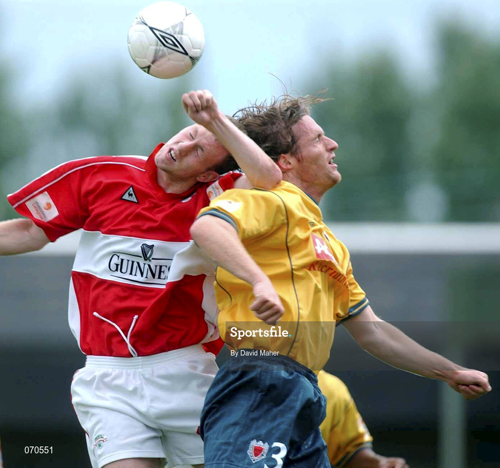 19 August 2001; Simon Webb of Bohemians in action against Stephen O'Flynn of Cork City during the eircom League Premier Division match between Cork City and Bohemians at Turner's Cross in Cork. Photo by David Maher/Sportsfile