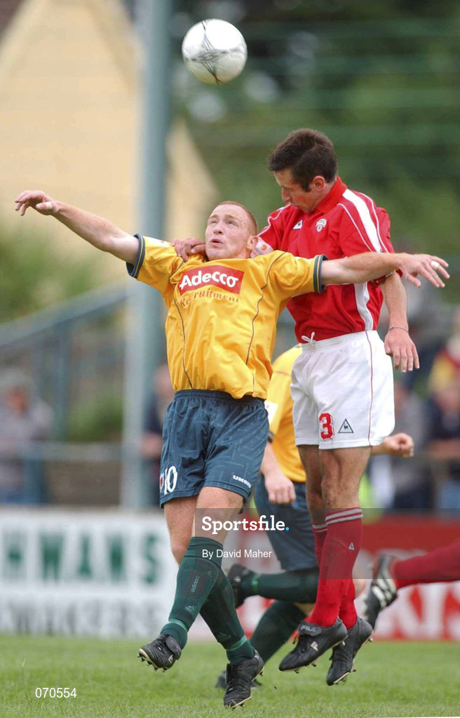 19 August 2001; Glen Crowe of Bohemians in action against Damien O'Rourke of Cork City during the eircom League Premier Division match between Cork City and Bohemians at Turner's Cross in Cork. Photo by David Maher/Sportsfile