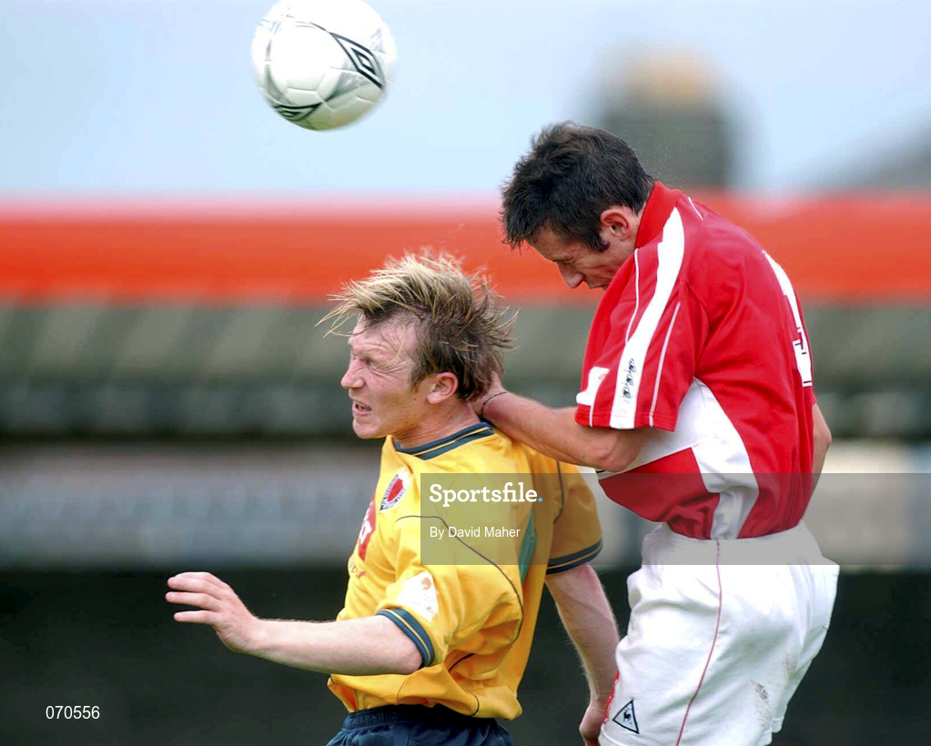 19 August 2001; Trevor Molloy of Bohemians in action against Damien O'Rourke of Cork City during the eircom League Premier Division match between Cork City and Bohemians at Turner's Cross in Cork. Photo by David Maher/Sportsfile