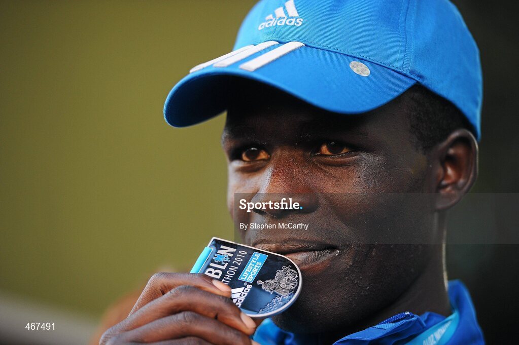 25 October 2010; Mens winner Moses Kangogo Kibet, Kenya, who won in a record time of 2:08:58, at the Lifestyle Sports - adidas Dublin Marathon 2010. Dublin. Picture credit: Stephen McCarthy / SPORTSFILE