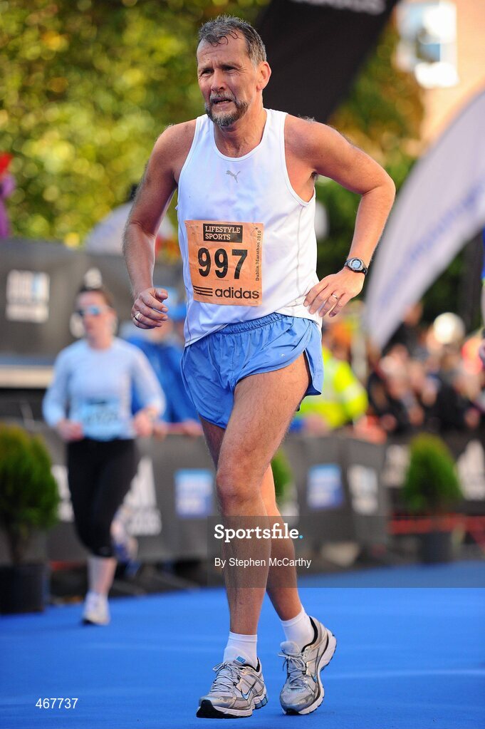 25 October 2010; Raymond Murray, from Newtownards, Co. Down, on the approach to the finish during the Lifestyle Sports - adidas Dublin Marathon 2010. Dublin. Picture credit: Stephen McCarthy / SPORTSFILE