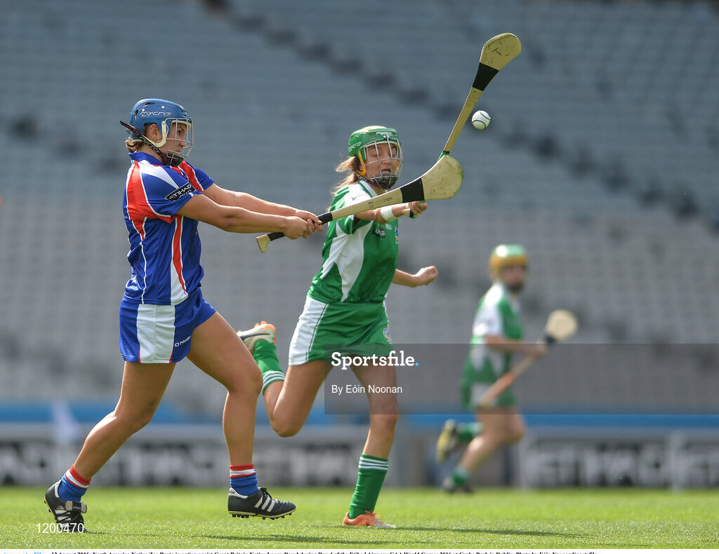 12 August 2016; North America Native Zoe Beato in action agaist Great Britain Native Laura Dowd during Day 4 of the Etihad Airways GAA World Games 2016 at Croke Park in Dublin. Photo by Eóin Noonan/Sportsfile