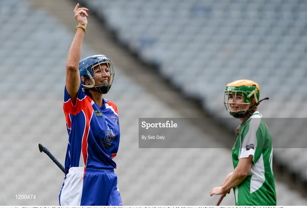12 August 2016; Jen Beato of North America celebrates her side's victory in the GAA World Games Camogie Cup (Native) Final during Day 4 of the Etihad Airways GAA World Games 2016 at Croke Park in Dublin. Photo by Seb Daly/Sportsfile