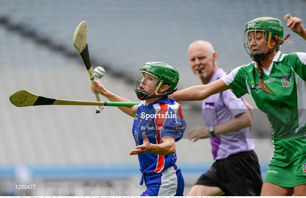 12 August 2016; Casey Troy of North America in action against Laura Dowd of Britain Native during Day 4 of the Etihad Airways GAA World Games 2016 at Croke Park in Dublin. Photo by Seb Daly/Sportsfile