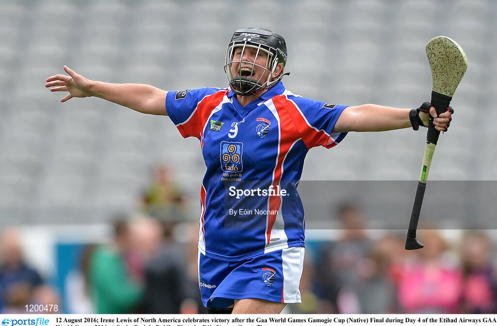 12 August 2016; Irene Lewis of North America celebrates victory after the Gaa World Games Gamogie Cup (Native) Final during Day 4 of the Etihad Airways GAA World Games 2016 at Croke Park in Dublin. Photo by Eóin Noonan/Sportsfile