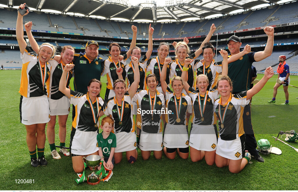 12 August 2016; Australia players celebrate their side's victory in the GAA World Games Camogie Cup Final during Day 4 of the Etihad Airways GAA World Games 2016 at Croke Park in Dublin. Photo by Seb Daly/Sportsfile