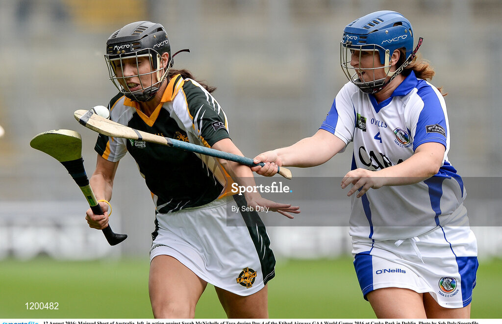 12 August 2016; Mairead Short of Australia, left, in action against Sarah McNicholls of Tara during Day 4 of the Etihad Airways GAA World Games 2016 at Croke Park in Dublin. Photo by Seb Daly/Sportsfile