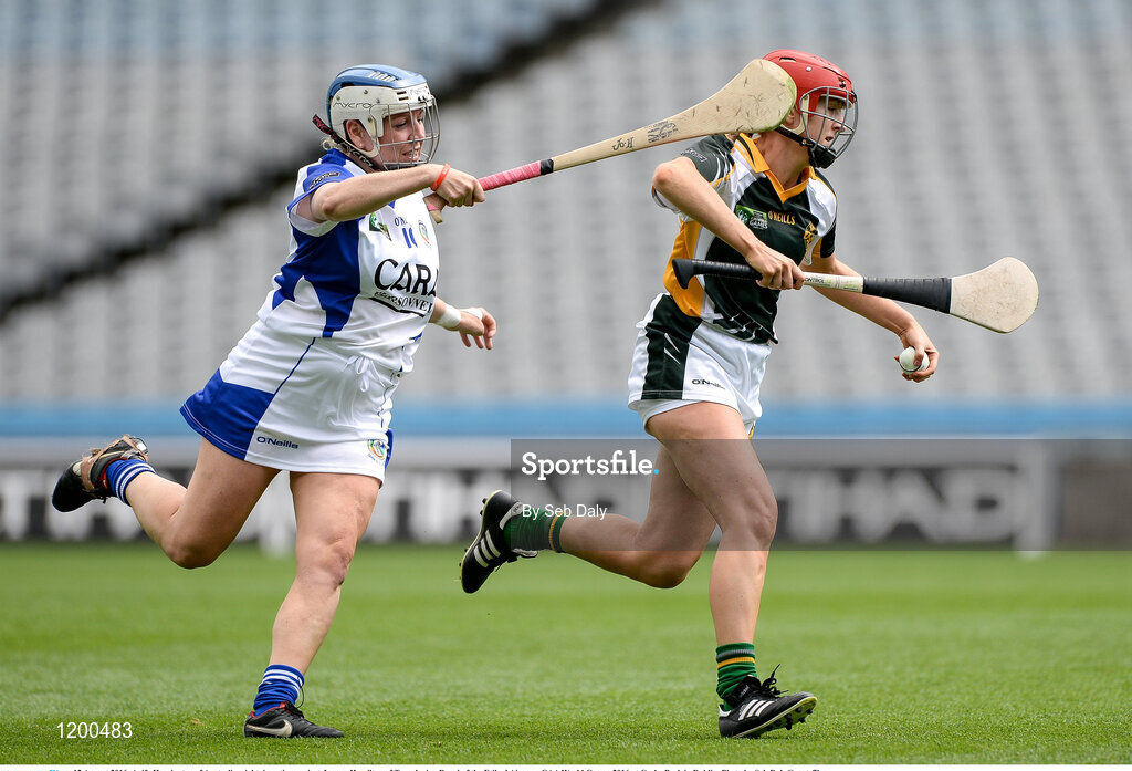 12 August 2016; Aoife Harrington of Australia, right, in action against Joanne Hamilton of Tara during Day 4 of the Etihad Airways GAA World Games 2016 at Croke Park in Dublin. Photo by Seb Daly/Sportsfile