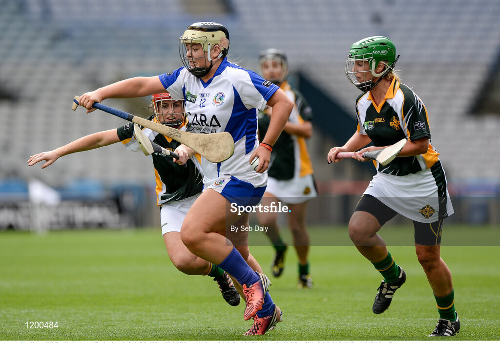 12 August 2016; Fiona Morrissey, centre, of Tara in action against Louise Holland, left, and Marie O Halloran, right, of Australia during Day 4 of the Etihad Airways GAA World Games 2016 at Croke Park in Dublin. Photo by Seb Daly/Sportsfile