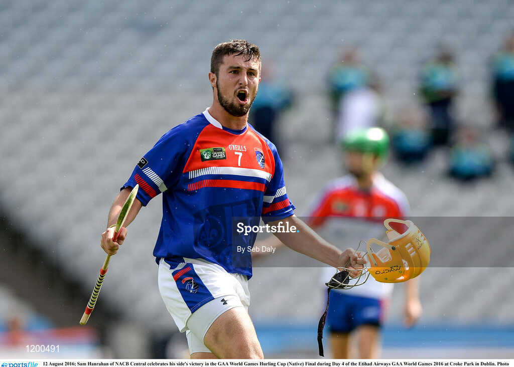 12 August 2016; Sam Hanrahan of NACB Central celebrates his side's victory in the GAA World Games Hurling Cup (Native) Final during Day 4 of the Etihad Airways GAA World Games 2016 at Croke Park in Dublin. Photo by Seb Daly/Sportsfile