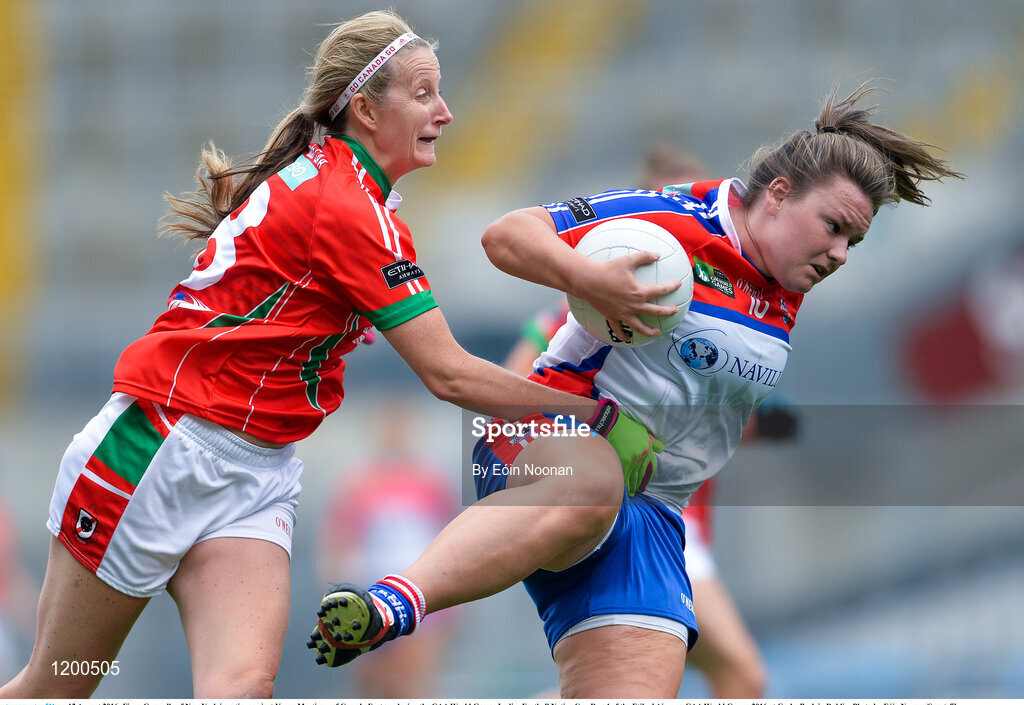12 August 2016; Fiona Gormally of New York in action against Kerry Mortimer of Canada Eastern during the GAA World Games Ladies Football Native Cup Day 4 of the Etihad Airways GAA World Games 2016 at Croke Park in Dublin. Photo by Eóin Noonan/Sportsfile