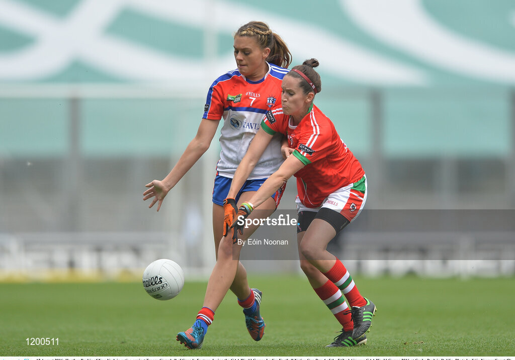 12 August 2016; Heather Purhin of New York in action against Tracey Campbell of Canada Eastern during the GAA World Games Ladies Football Native Cup Day 4 of the Etihad Airways GAA World Games 2016 at Croke Park in Dublin. Photo by Eóin Noonan/Sportsfile
