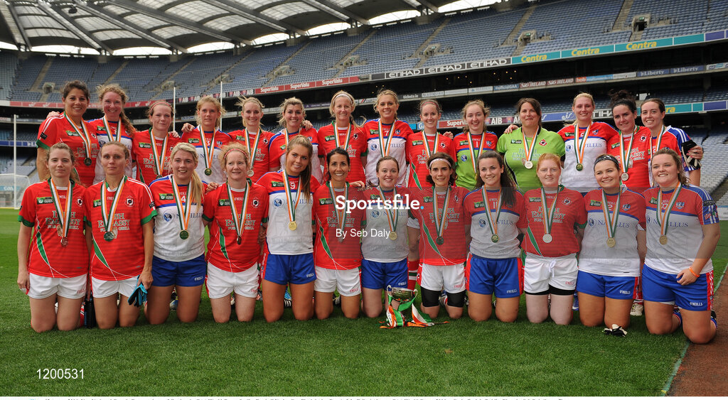 12 August 2016; New York and Canada Eastern players following the GAA World Games Ladies Football Native Cup Final during Day 4 of the Etihad Airways GAA World Games 2016 at Croke Park in Dublin. Photo by Seb Daly/Sportsfile
