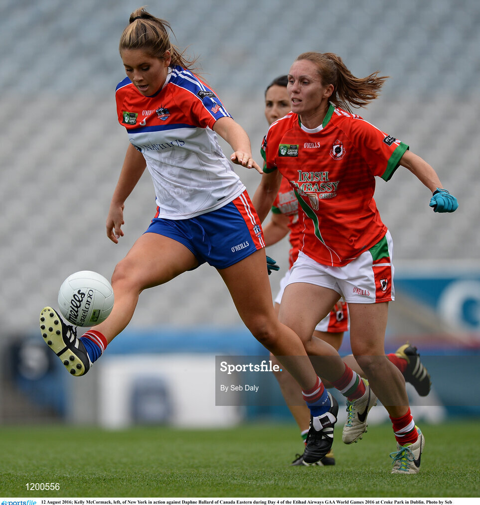 12 August 2016; Kelly McCormack, left, of New York in action against Daphne Ballard of Canada Eastern during Day 4 of the Etihad Airways GAA World Games 2016 at Croke Park in Dublin. Photo by Seb Daly/Sportsfile