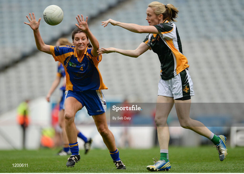 12 August 2016; Grainne Heduan, left, of Australasia in action against Renee Murphy of Parnells during Day 4 of the Etihad Airways GAA World Games 2016 at Croke Park in Dublin. Photo by Seb Daly/Sportsfile