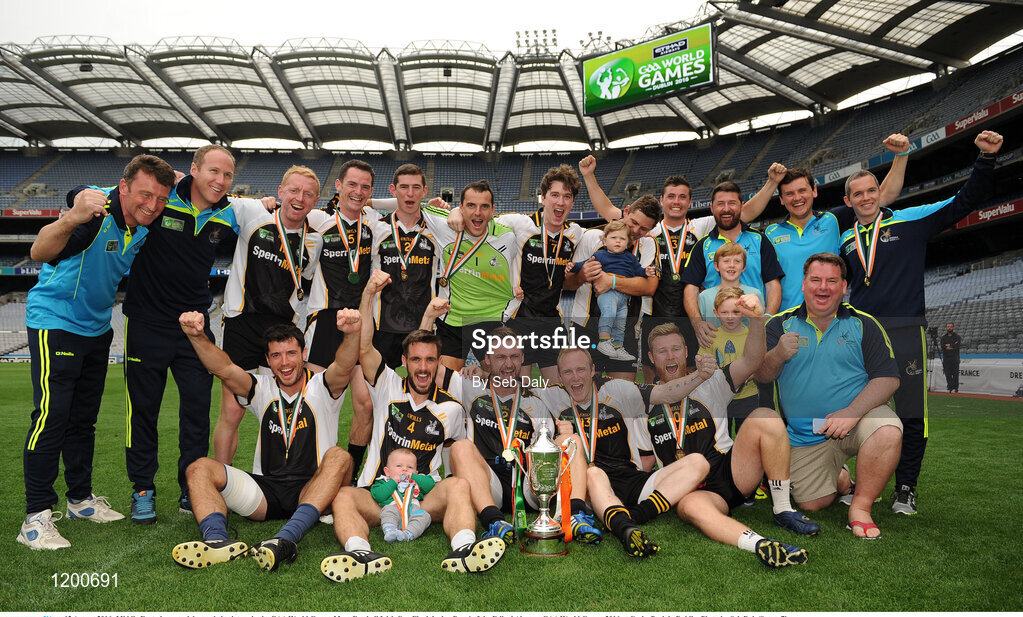12 August 2016; Middle East players celebrate their victory in the GAA World Games Mens Football Irish Cup Final during Day 4 of the Etihad Airways GAA World Games 2016 at Croke Park in Dublin. Photo by Seb Daly/Sportsfile