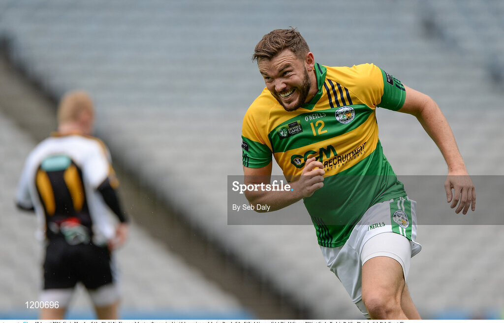 12 August 2016; Gavin Murphy of Abu Dhabi Na Fianna celebrates after scoring his side's opening goal during Day 4 of the Etihad Airways GAA World Games 2016 at Croke Park in Dublin. Photo by Seb Daly/Sportsfile