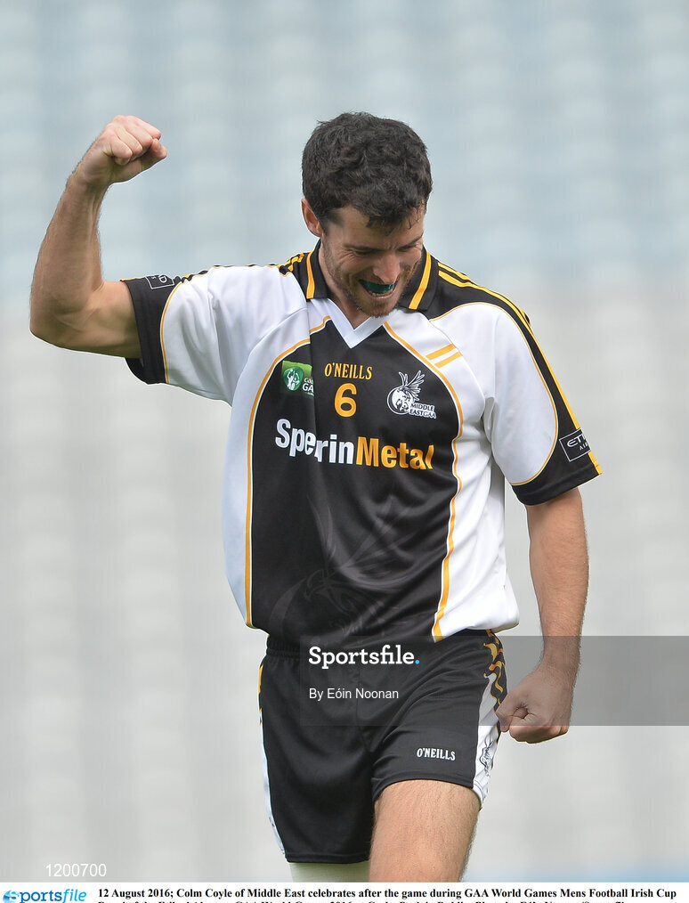 12 August 2016; Colm Coyle of Middle East celebrates after the game during GAA World Games Mens Football Irish Cup Day 4 of the Etihad Airways GAA World Games 2016 at Croke Park in Dublin. Photo by Eóin Noonan/Sportsfile