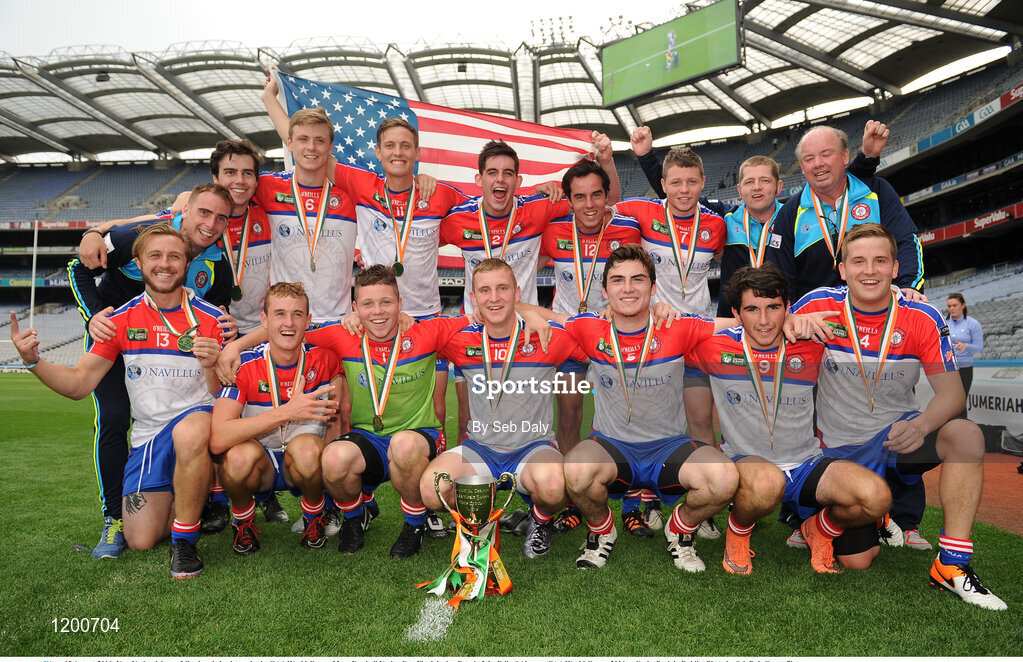 12 August 2016; New York celebrate following their victory in the GAA World Games Mens Football Native Cup Final during Day 4 of the Etihad Airways GAA World Games 2016 at Croke Park in Dublin. Photo by Seb Daly/Sportsfile