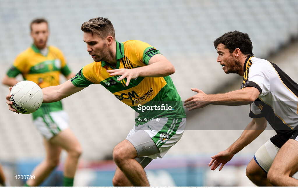 12 August 2016; Ciaran McGinley, left, of Abu Dhabi Na Fianna in action against Colm Coyle of Middle East during Day 4 of the Etihad Airways GAA World Games 2016 at Croke Park in Dublin. Photo by Seb Daly/Sportsfile