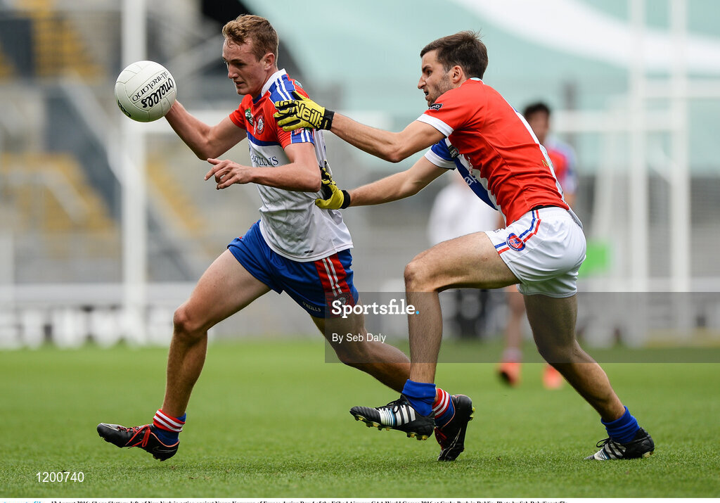 12 August 2016; Shane Slattery, left, of New York in action against Yoann Kersuzan of France during Day 4 of the Etihad Airways GAA World Games 2016 at Croke Park in Dublin. Photo by Seb Daly/Sportsfile