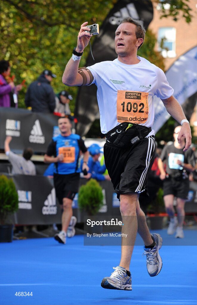 25 October 2010; Ian McIlraith, from Dub Laoghaire, Dublin, on the approach to the finish during the Lifestyle Sports - adidas Dublin Marathon 2010. Dublin. Picture credit: Stephen McCarthy / SPORTSFILE