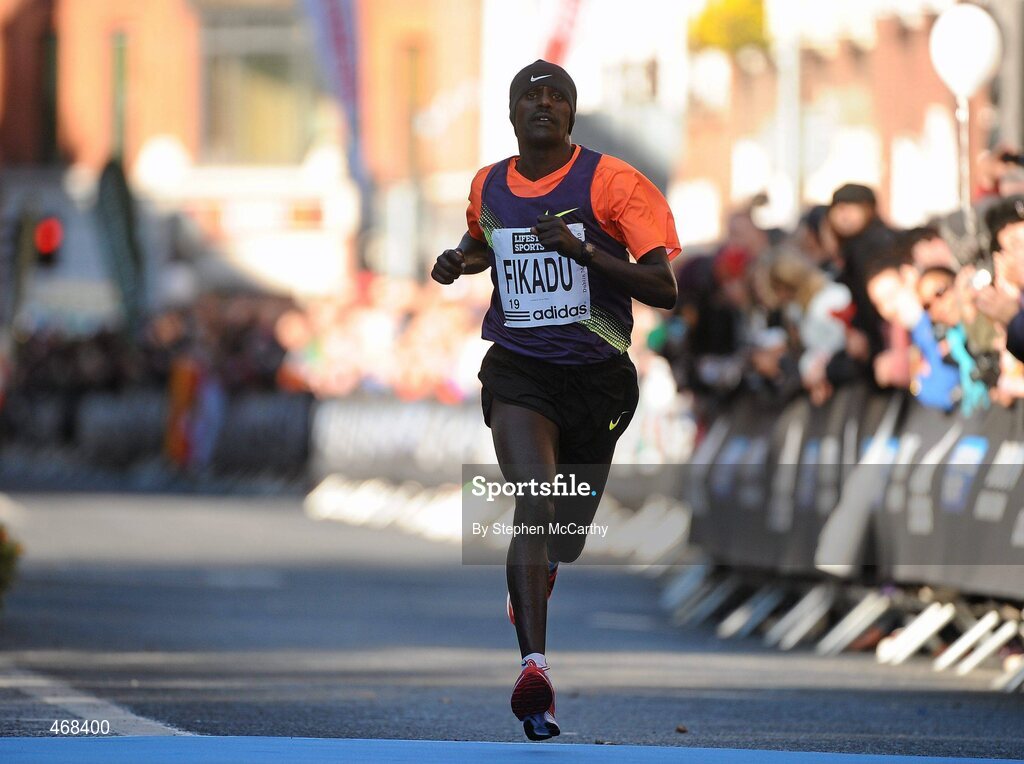 25 October 2010; Fikadu Kedir, from Ethopia, on the approach to the finish during the Lifestyle Sports - adidas Dublin Marathon 2010, where he finised second, in a time of 2:09:44. Dublin. Picture credit: Stephen McCarthy / SPORTSFILE