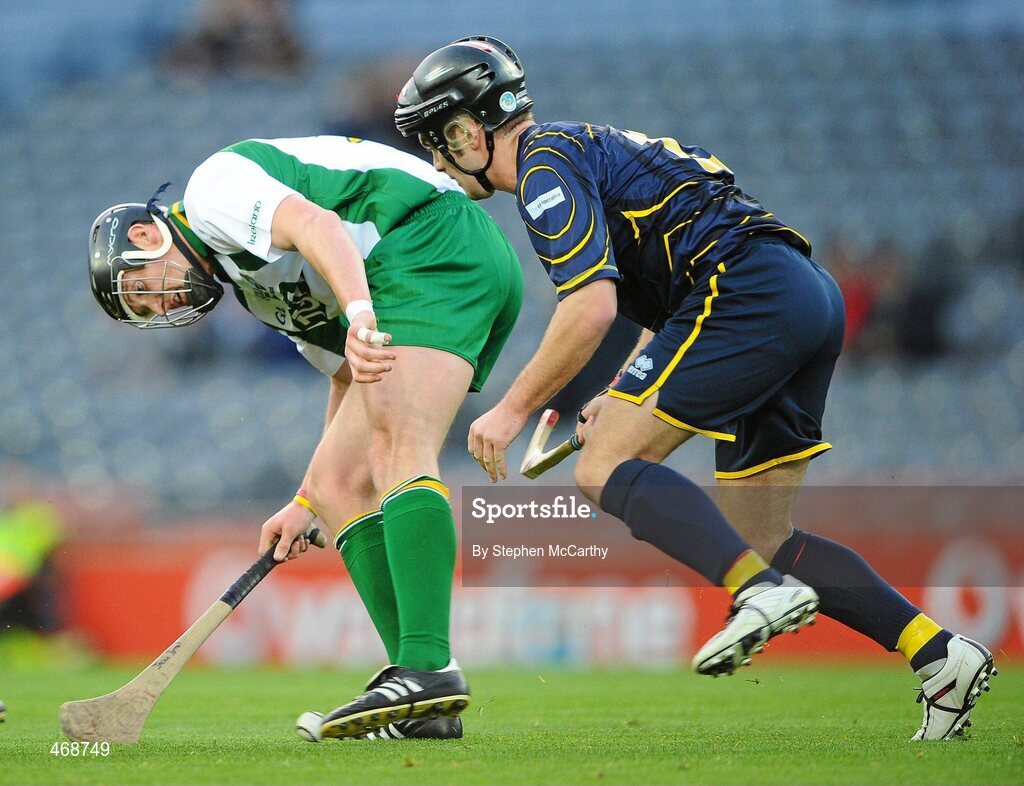 30 October 2010; Jackie Tyrrell, Ireland, in action against Finlay Macraey, Scotland. Senior Hurling / Shinty International 1st Test, Ireland v Scotland, Croke Park, Dublin. Picture credit:  Stephen McCarthy / SPORTSFILE