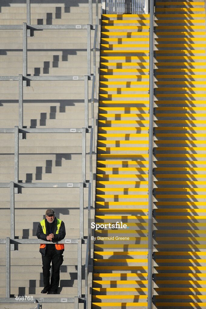 30 October 2010; A steward in position before the game. Senior Hurling / Shinty International 1st Test, Ireland v Scotland, Croke Park, Dublin. Picture credit: Diarmuid Greene / SPORTSFILE