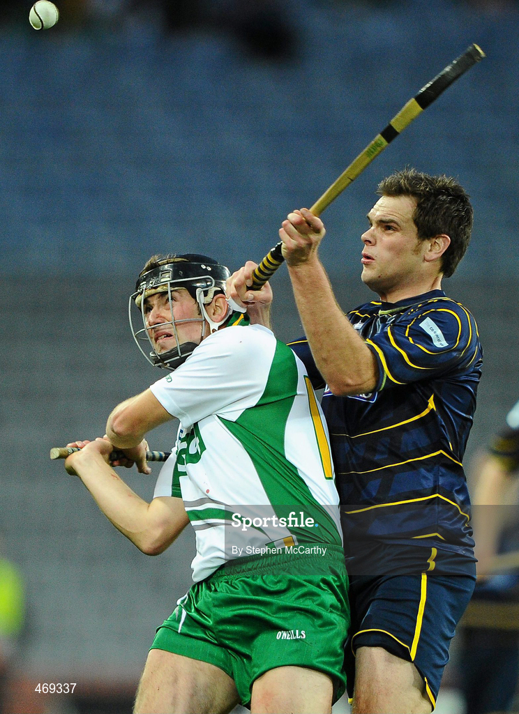 30 October 2010; John Rowney, Ireland, in action against Niall MacPhee, Scotland. Senior Hurling / Shinty International 1st Test, Ireland v Scotland, Croke Park, Dublin. Picture credit:  Stephen McCarthy / SPORTSFILE
