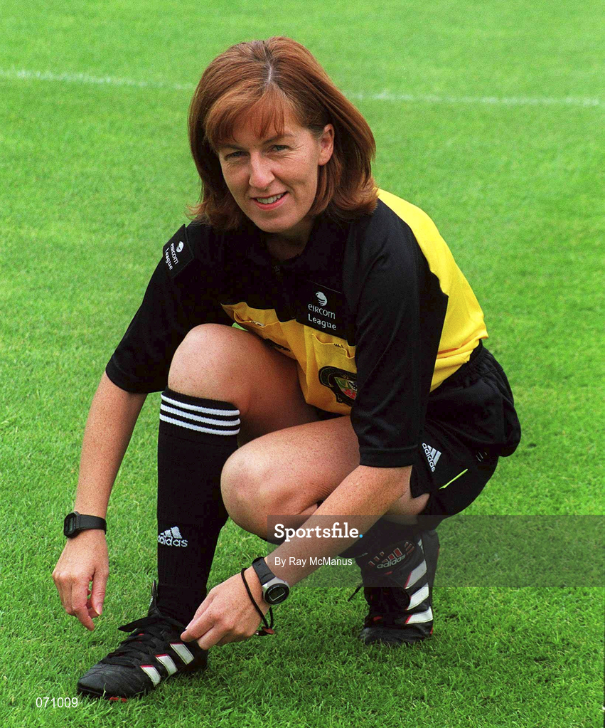 24 August 2001; At the announcement that eircom is to sponsor the Referees' Panel of the eircom League is Hilda McDermot. Hilda is the first woman official to join the eircom League's Referees' Panel and runs the line at the Dublin City versus Athlone game on Saturday evening. Photo by Ray McManus/Sportsfile