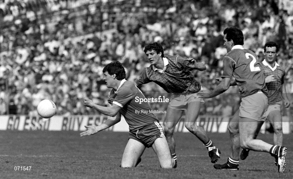 24 August 1986; Mick Galwey of Kerry, left, in action against Terry Ferguson and Joe Cassells of Meath during the All-Ireland Senior Football Championship Semi-Final match between Meath and Kerry at Croke Park in Dublin. Photo by Ray McManus/Sportsfile