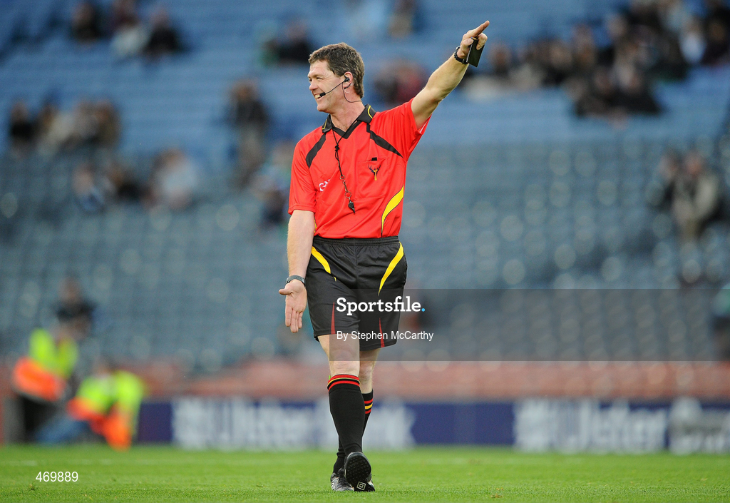 30 October 2010; Referee Tony Carroll during the Senior Hurling / Shinty International 1st Test match between Ireland and Scotland at Croke Park in Dublin. Photo by Stephen McCarthy/Sportsfile