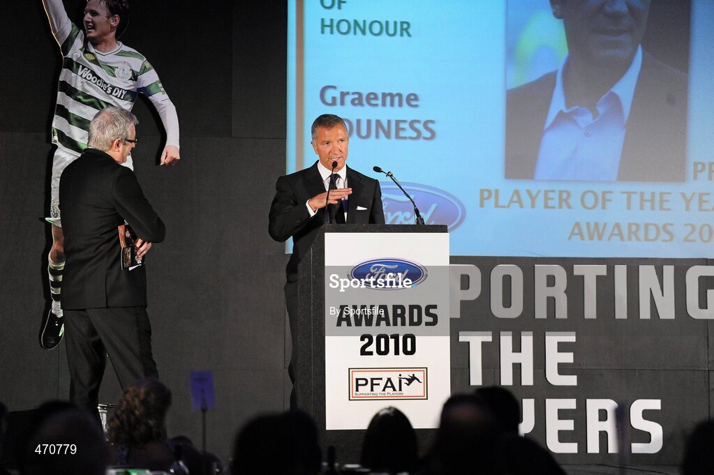 6 November 2010; Graeme Souness speaking at the awards. PFAI Ford 2010 Awards, The Burlington Hotel, Upper Leeson Street, Dublin. Photo by Sportsfile