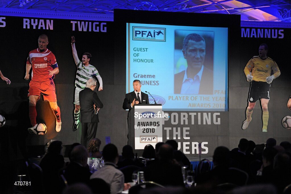 6 November 2010; Graeme Souness speaking at the awards. PFAI Ford 2010 Awards, The Burlington Hotel, Upper Leeson Street, Dublin. Photo by Sportsfile