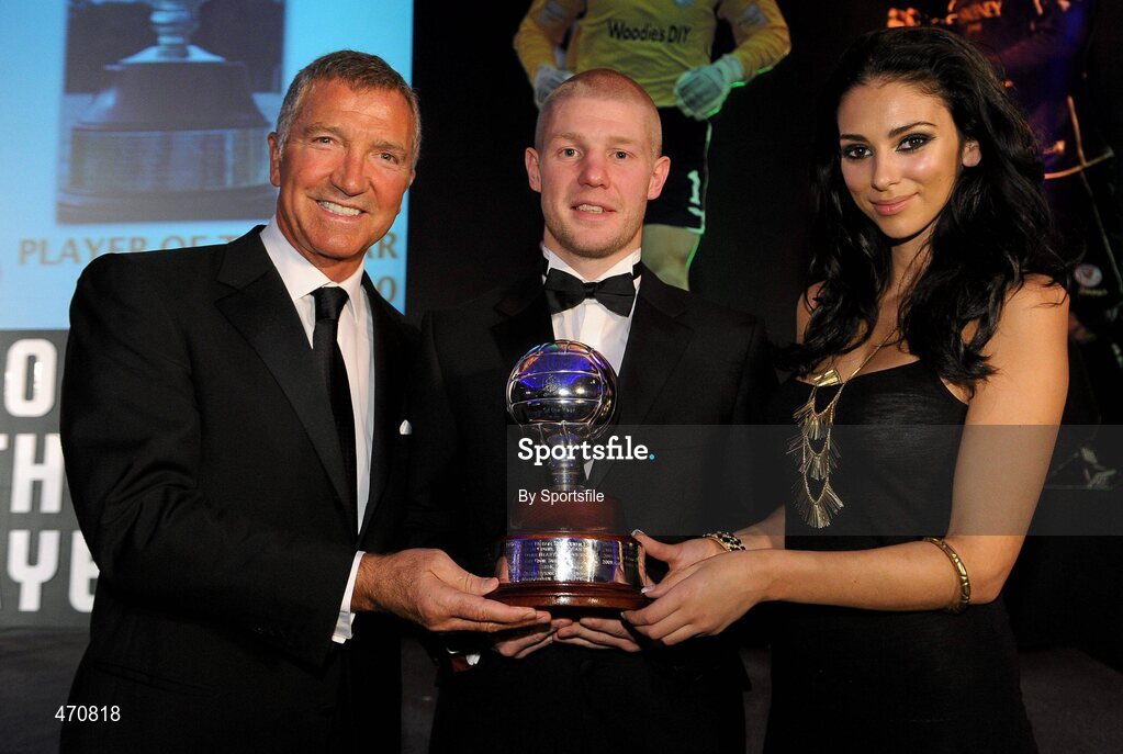 6 November 2010; Richie Ryan, Sligo Rovers, who won the PFAI Ford Player of the Year award, pictured with Graeme Souness and Georgia Salpa. PFAI Ford 2010 Awards, The Burlington Hotel, Upper Leeson Street, Dublin. Photo by Sportsfile